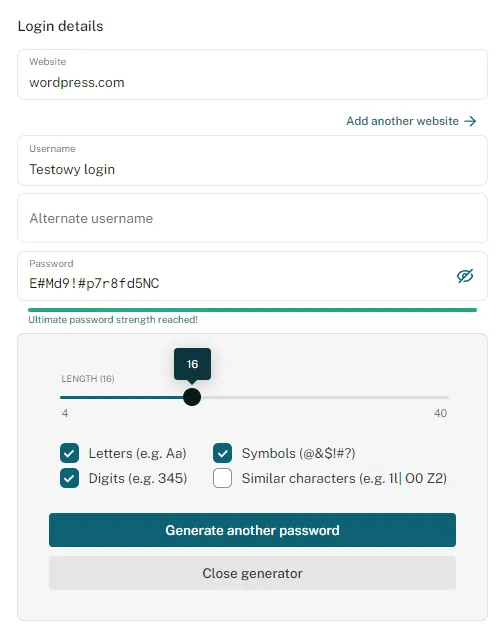 Przykładowe hasło wygenerowane w Dashlane – jednym z najpopularniejszych generatorów haseł